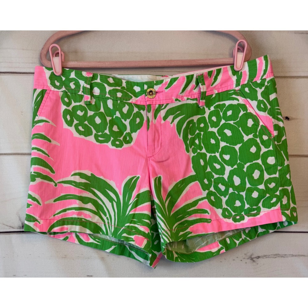 Lilly Pulitzer Callahan Shorts Pink Green Pineapple Print Cotton Dobby Size 16